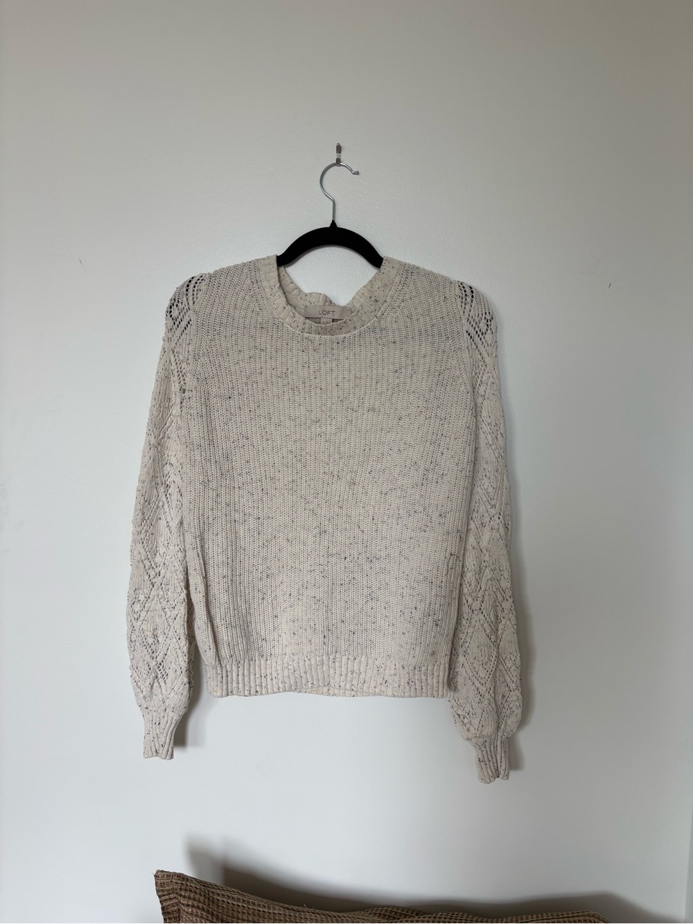 LOFT Cream Speckled Cable-Knit Turtleneck Sweater